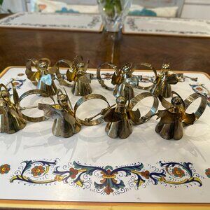 set of 8 vintage brass plated angel napkin rings